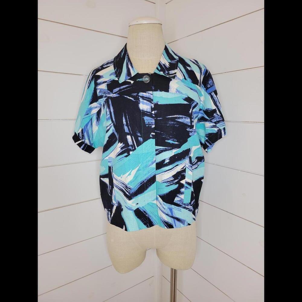 SAG HARBOR size 6 blue white & blacket short sleeve blazer